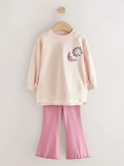 Online Next Long Sleeve Top and Flare Set (3mths-7yrs) Pink Stars