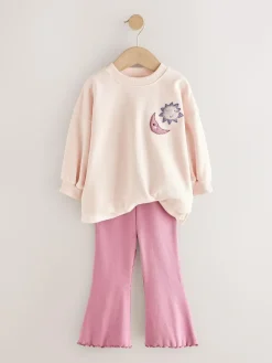 Online Next Long Sleeve Top and Flare Set (3mths-7yrs) Pink Stars