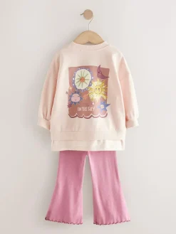 Online Next Long Sleeve Top and Flare Set (3mths-7yrs) Pink Stars