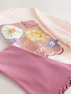 Online Next Long Sleeve Top and Flare Set (3mths-7yrs) Pink Stars