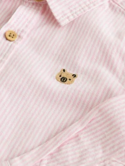 New Next Pink Stripe Character Long Sleeve Long Sleeve Oxford Shirt (3mths-7yrs)