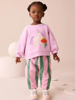 Sale Next Pink Stripe Unicorn Sweatshirt and Barrel Leg Joggers Set (3mths-7yrs)