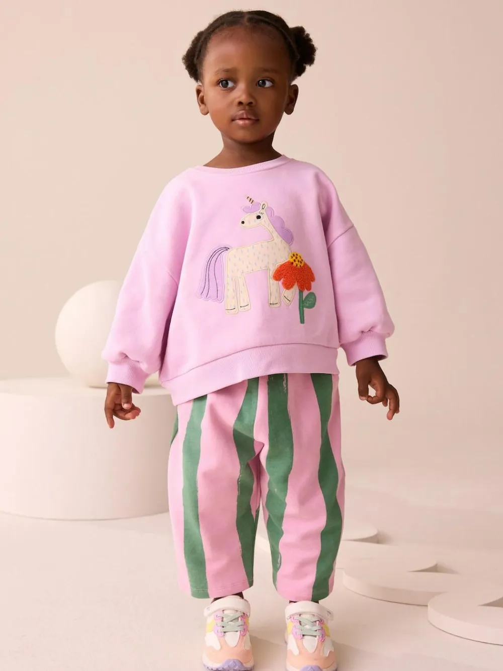 Sale Next Pink Stripe Unicorn Sweatshirt and Barrel Leg Joggers Set (3mths-7yrs)