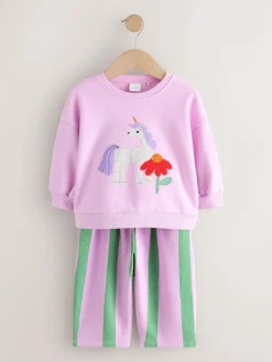 Sale Next Pink Stripe Unicorn Sweatshirt and Barrel Leg Joggers Set (3mths-7yrs)
