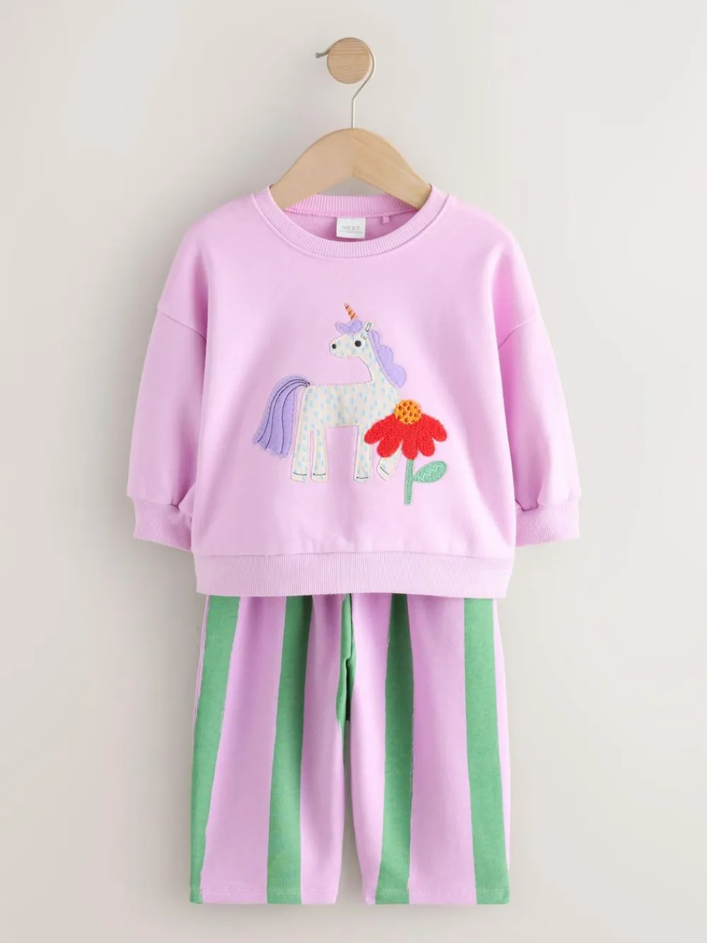 Sale Next Pink Stripe Unicorn Sweatshirt and Barrel Leg Joggers Set (3mths-7yrs)
