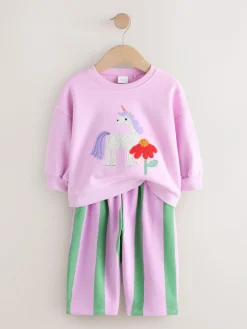 Sale Next Pink Stripe Unicorn Sweatshirt and Barrel Leg Joggers Set (3mths-7yrs)