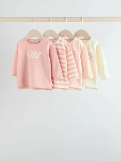 Next Pink Stripe/Slogan Long Sleeve Baby Tops 4 Pack (0mths-2yrs)^ Tops|Nightwear