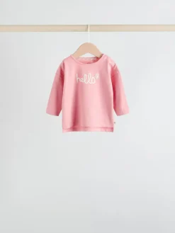 Next Pink Stripe/Slogan Long Sleeve Baby Tops 4 Pack (0mths-2yrs)^ Tops|Nightwear