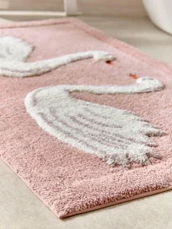 Next Pink Swan Print 100% Cotton Bath Mat^ Towels & Bathmats