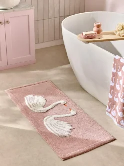Next Pink Swan Print 100% Cotton Runner Bath Mat^ Towels & Bathmats