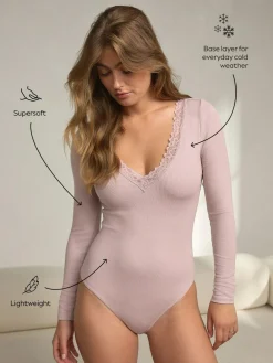 Next Thermal Base Layer Lace Trim Bodysuit^Women Thermals