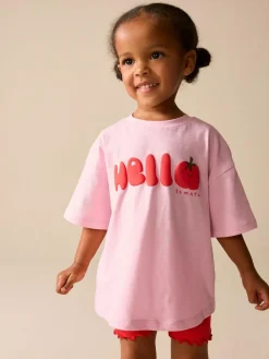 Online Next Short Sleeve T-Shirt and Cycle Shorts Set (3mths-7yrs) Pink Tomato Character