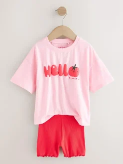 Online Next Short Sleeve T-Shirt and Cycle Shorts Set (3mths-7yrs) Pink Tomato Character