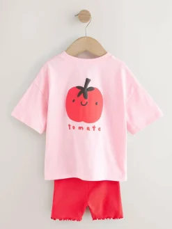 Online Next Short Sleeve T-Shirt and Cycle Shorts Set (3mths-7yrs) Pink Tomato Character