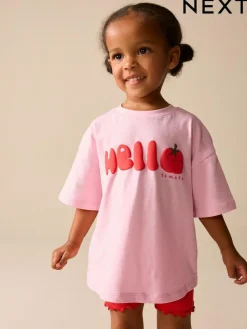 Online Next Short Sleeve T-Shirt and Cycle Shorts Set (3mths-7yrs) Pink Tomato Character