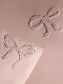 New Next Pink Tufted Bows Cotton Duvet Cover and Pillowcase Set