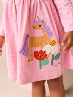 Outlet Next Pink Unicorn Long Sleeve Embellished Dress (3mths-7yrs)
