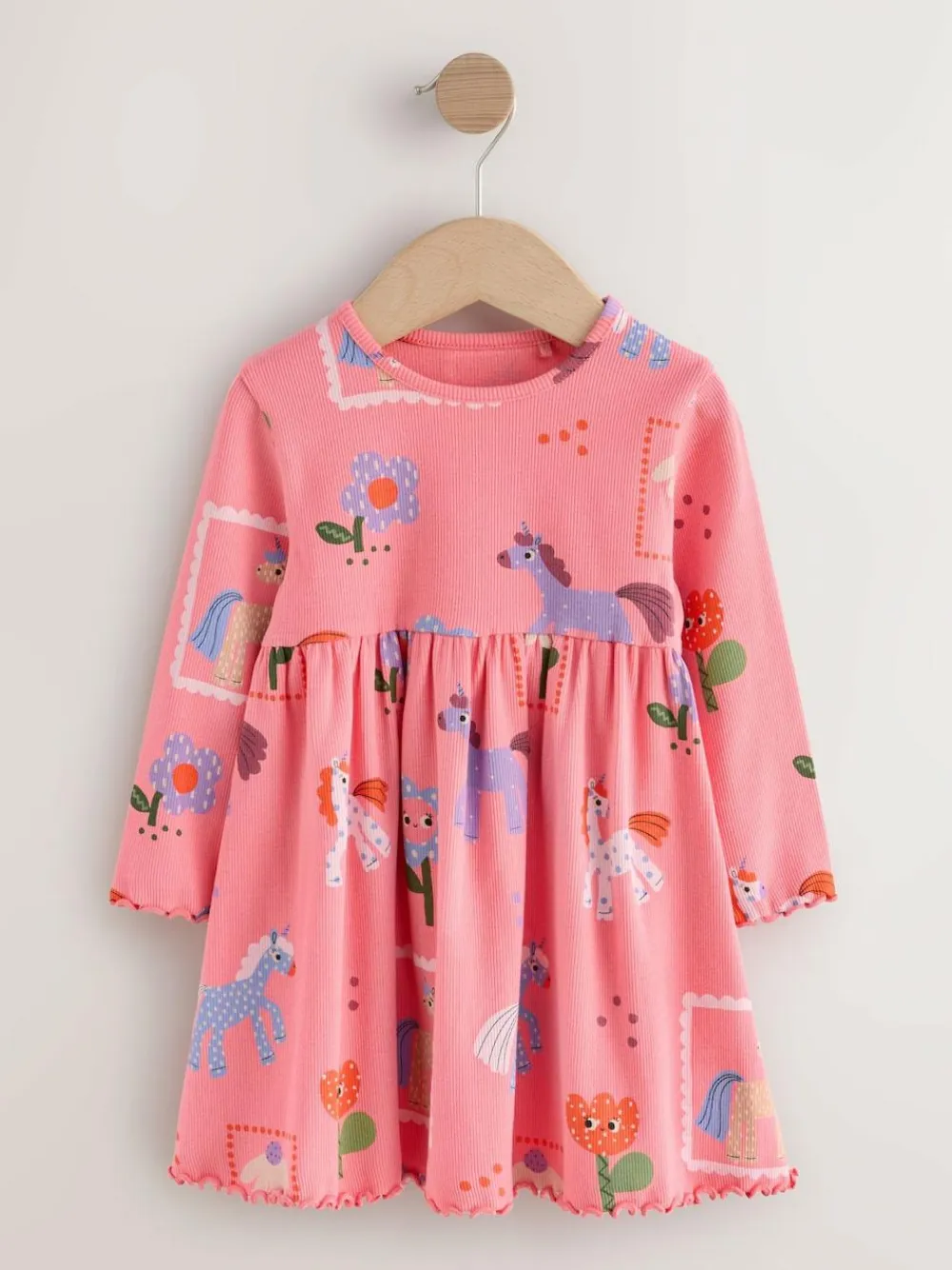 Next Pink Unicorn Long Sleeve Ribbed Dress (3mths-7yrs)^ Baby Winter Clothing|Dresses