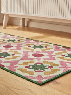 Sale Next Washable Geometric Tile Runner Pink
