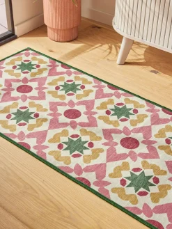 Sale Next Washable Geometric Tile Runner Pink