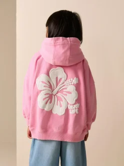 Clearance Next Pink Washed Flower Hoodie (3-16yrs)