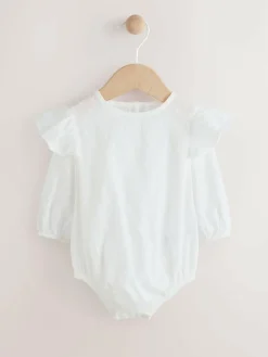 Best Next Pink/ White Baby Romper and Knitted Dungarees with Tights 3 Piece Set (0mths-2yrs)