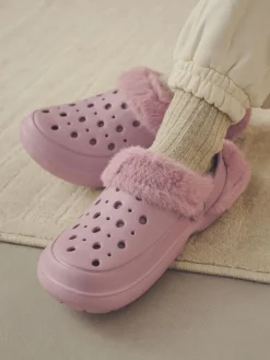 Outlet Next Womens Faux Fur Lined Clogs Slippers Pink