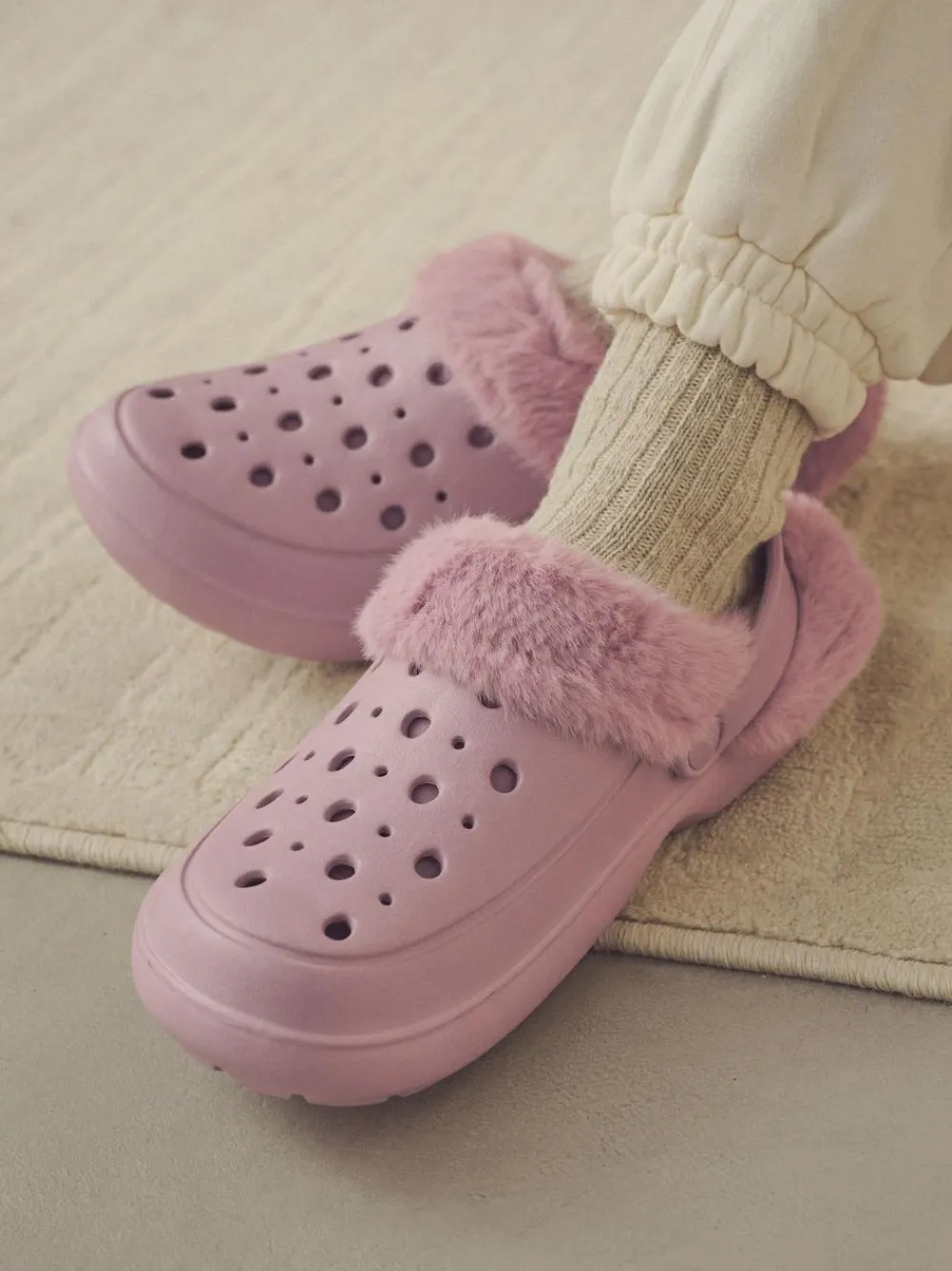 Outlet Next Womens Faux Fur Lined Clogs Slippers Pink