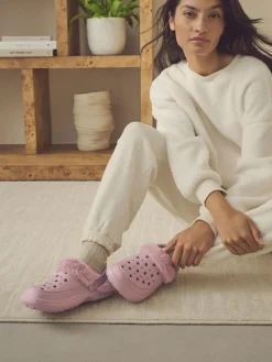 Outlet Next Womens Faux Fur Lined Clogs Slippers Pink