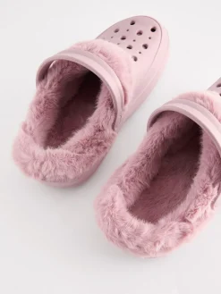 Outlet Next Womens Faux Fur Lined Clogs Slippers Pink