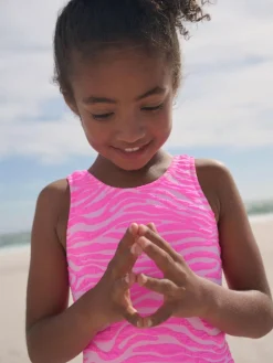 New Next Crinkle Swimsuit (3-16yrs) Pink Zebra