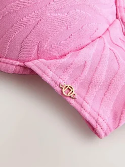 Next Pink Zebra Textured Padded Wired Plunge Bikini Top^Women Swimwear