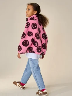 Online Next Zip Up Borg Jacket (3-16yrs) Pink/Berry Smiley