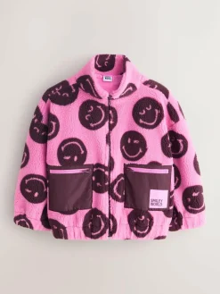 Online Next Zip Up Borg Jacket (3-16yrs) Pink/Berry Smiley