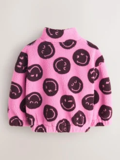 Online Next Zip Up Borg Jacket (3-16yrs) Pink/Berry Smiley