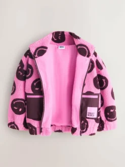 Online Next Zip Up Borg Jacket (3-16yrs) Pink/Berry Smiley