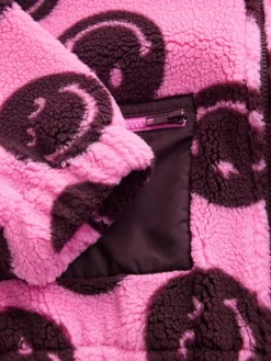 Online Next Zip Up Borg Jacket (3-16yrs) Pink/Berry Smiley