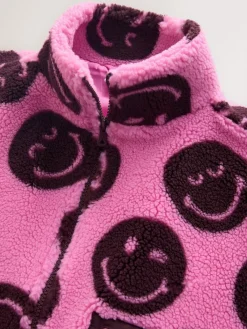 Online Next Zip Up Borg Jacket (3-16yrs) Pink/Berry Smiley