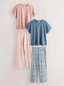 Next Short Sleeve Pyjamas 2 Pack Pink/Blue Floral