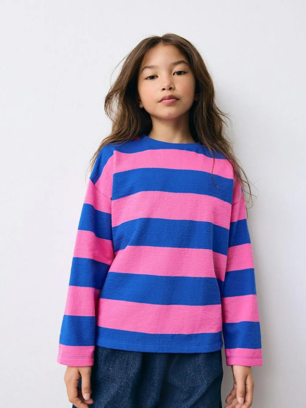 Sale Next Textured Long Sleeve Top (3-16yrs) Pink/Blue Stripe