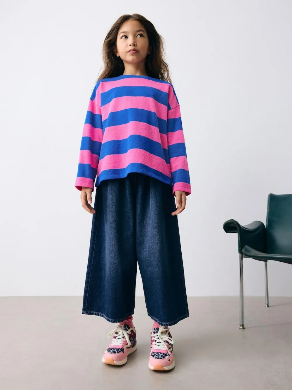 Sale Next Textured Long Sleeve Top (3-16yrs) Pink/Blue Stripe
