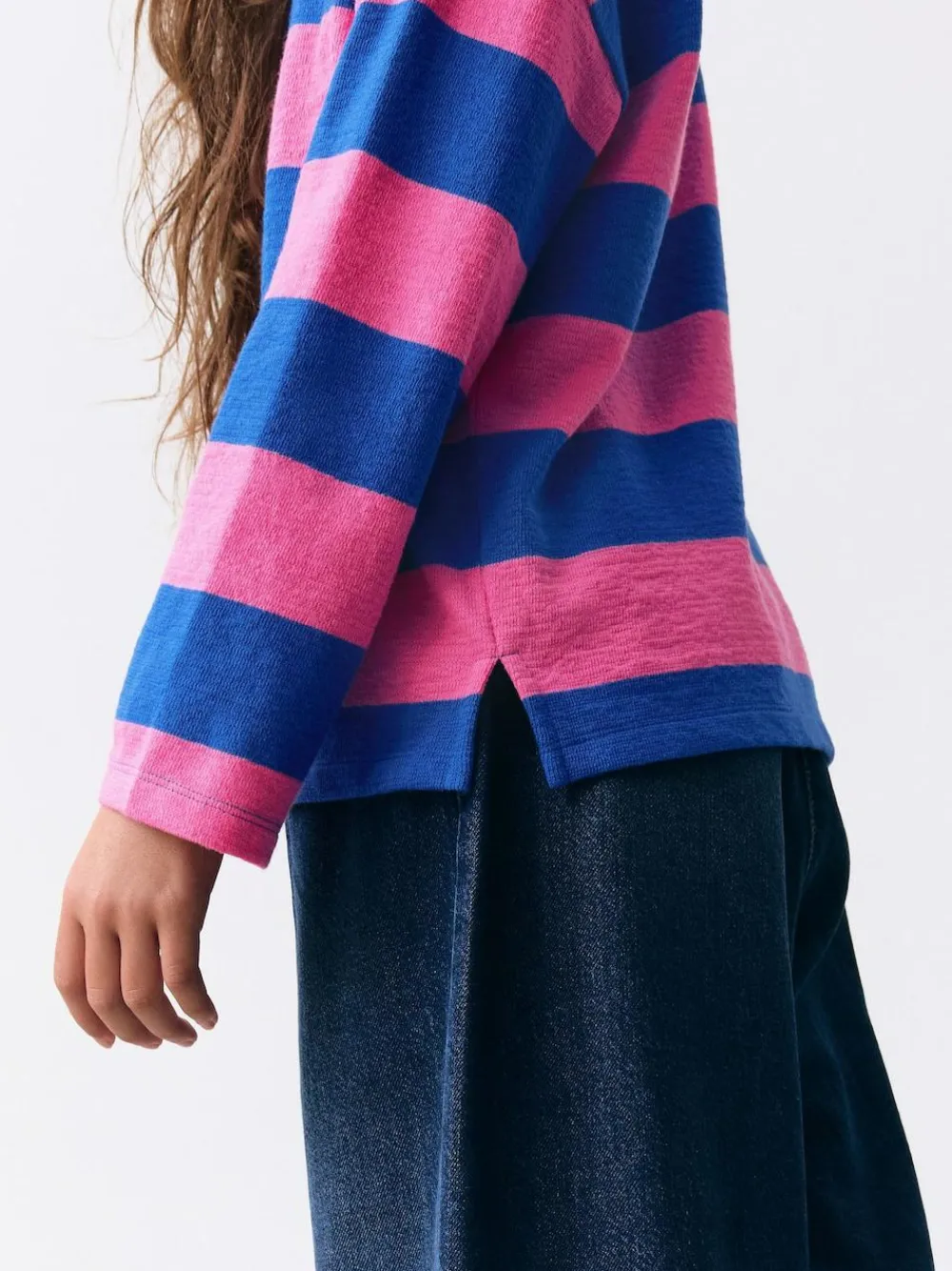 Sale Next Textured Long Sleeve Top (3-16yrs) Pink/Blue Stripe