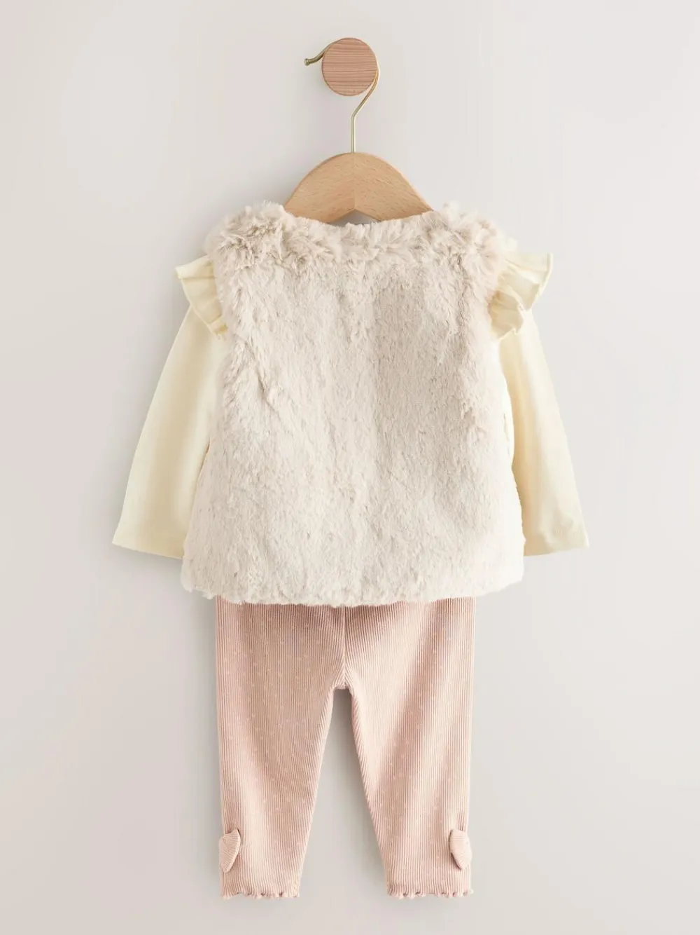 Hot Next Pink/Cream Baby Fur Gilet, Top and Leggings 3 Piece Set (0mths-2yrs)