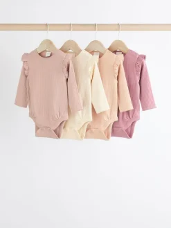 Outlet Next Baby Long Sleeve Frill Bodysuits 4 Pack (0mths-2yrs) Pink/Cream