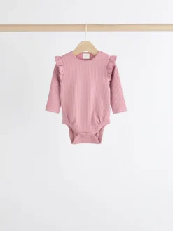 Outlet Next Baby Long Sleeve Frill Bodysuits 4 Pack (0mths-2yrs) Pink/Cream