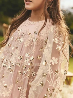 Discount Next Pink/Gold Embroidered Sequin Long Sleeve Mesh Occasion Dress (4-14yrs)