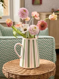 New Next Pink/Green Ceramic Striped Jug Vase