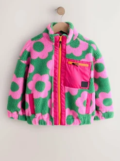 Next Pink/Green Flower Zip Up Borg Jacket (3-16yrs)^ Sweatshirts & Hoodies|Jackets & Coats