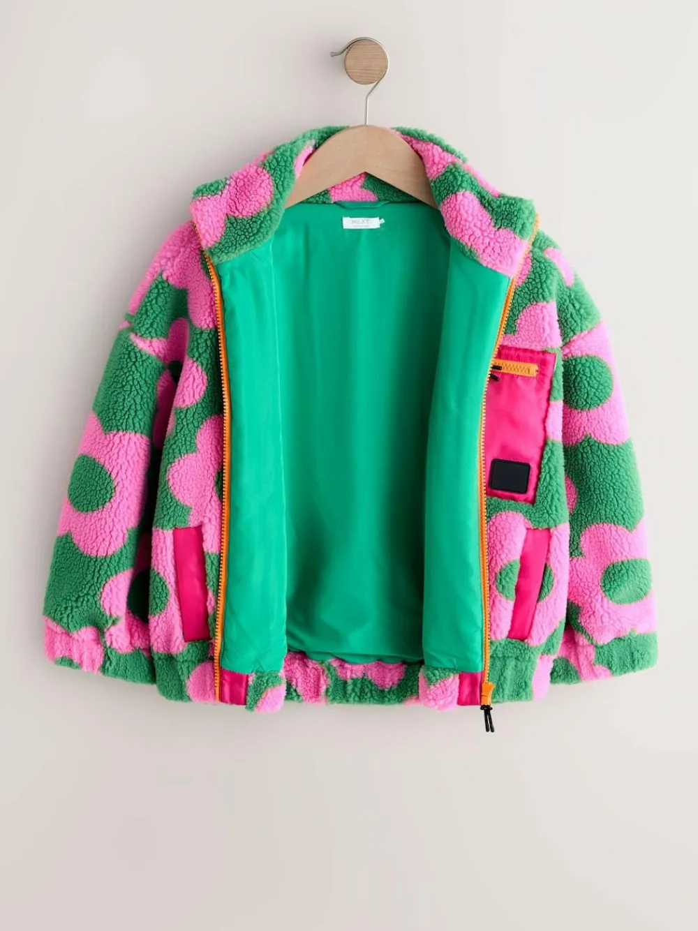 Next Pink/Green Flower Zip Up Borg Jacket (3-16yrs)^ Sweatshirts & Hoodies|Jackets & Coats
