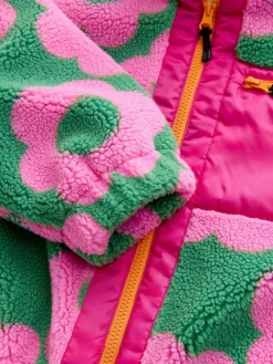 Next Pink/Green Flower Zip Up Borg Jacket (3-16yrs)^ Sweatshirts & Hoodies|Jackets & Coats